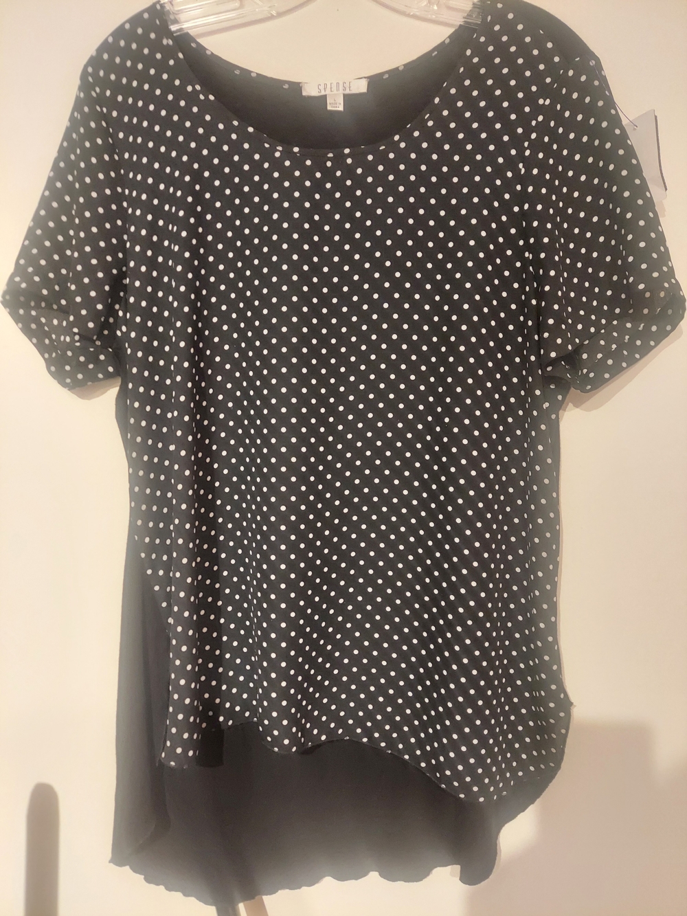 Spense Black Top with White Polka Dots - Short Sleeve